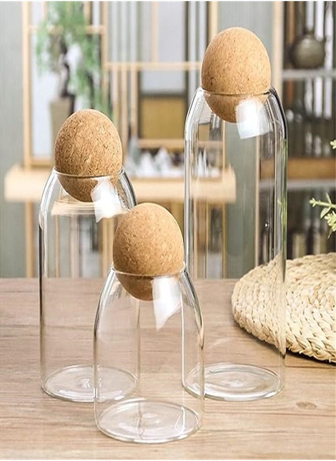 Goolsky Goolsky 3 Piece Glass Storage Containers with Airtight Seal Wood Cork Ball Lids, Apothecary Jars with Lids, Candy Jar for Food, Coffee, Bean, Tea, Spice, Salt, Sugar, Cookie  - Image 2