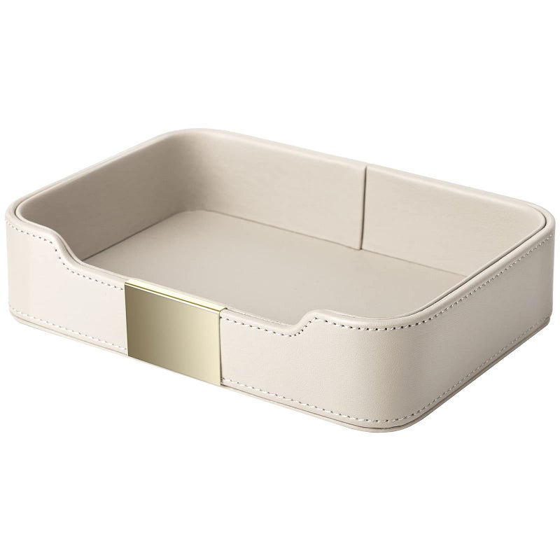 SANZIE SANZIE Luxury Leather Tray Desktop Storage Catchall Organizer Decorative Tray for Entryway Table to Hold Jewelry Watch Keys Phone Wallet Metal Glided Grey