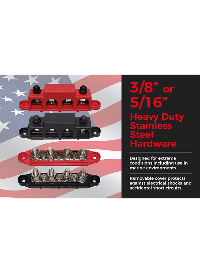 4-Stud Busbar BAR Power Distribution Block for Marine Battery Terminals, 12V Power and Ground Distribution Blocks, Battery Terminal Terminal Busbar (Standard), Black - M10 (3/8) Studs - Image 4