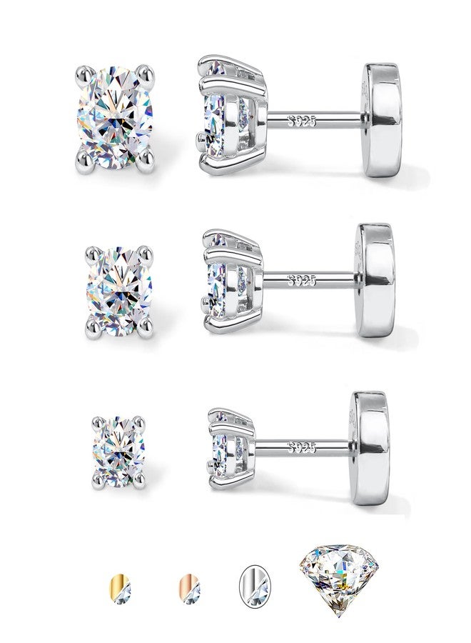 GEMQUEEN 3 Pairs Moissanite Earrings Studs 14K Gold Plated S925 Sterling Silver Flat Back Earring for Women Men - Hypoallergenic Set Cartilage Helix Piercing Jewelry Trendy Thanksgiving Christmas - Image 1