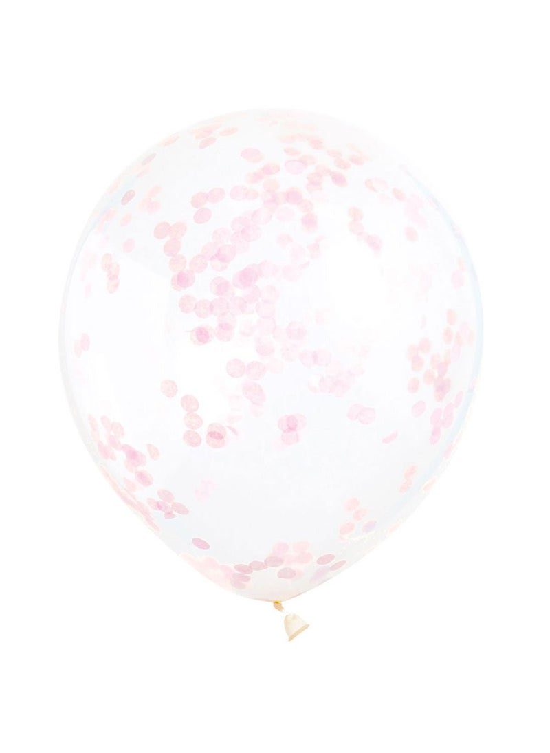 Unique Confetti Balloons Light Pink Transparent Latex 30 cm 6-Pack - Image 1