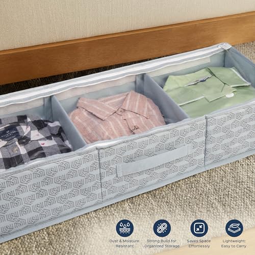 HomeStrap Under Bed Storage Bag with Clear Lid & 5 Adjustable Velcro Dividers | Large Foldable Underbed Organizer for Clothes, Shoes | Dustproof Non-Woven Fabric Storage Box with Handles | Grey - Image 4