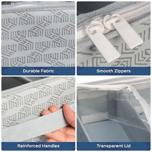 HomeStrap Under Bed Storage Bag with Clear Lid & 5 Adjustable Velcro Dividers | Large Foldable Underbed Organizer for Clothes, Shoes | Dustproof Non-Woven Fabric Storage Box with Handles | Grey - Image 3