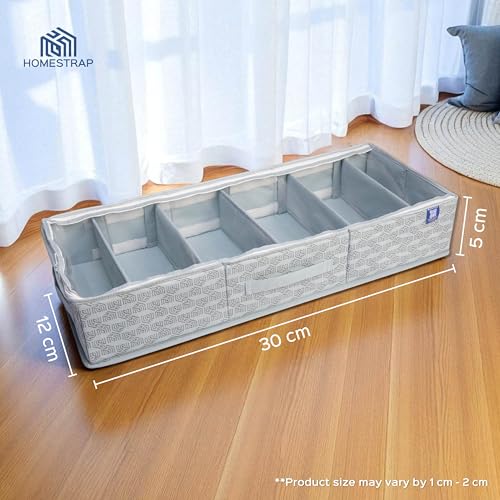 HomeStrap Under Bed Storage Bag with Clear Lid & 5 Adjustable Velcro Dividers | Large Foldable Underbed Organizer for Clothes, Shoes | Dustproof Non-Woven Fabric Storage Box with Handles | Grey - Image 2