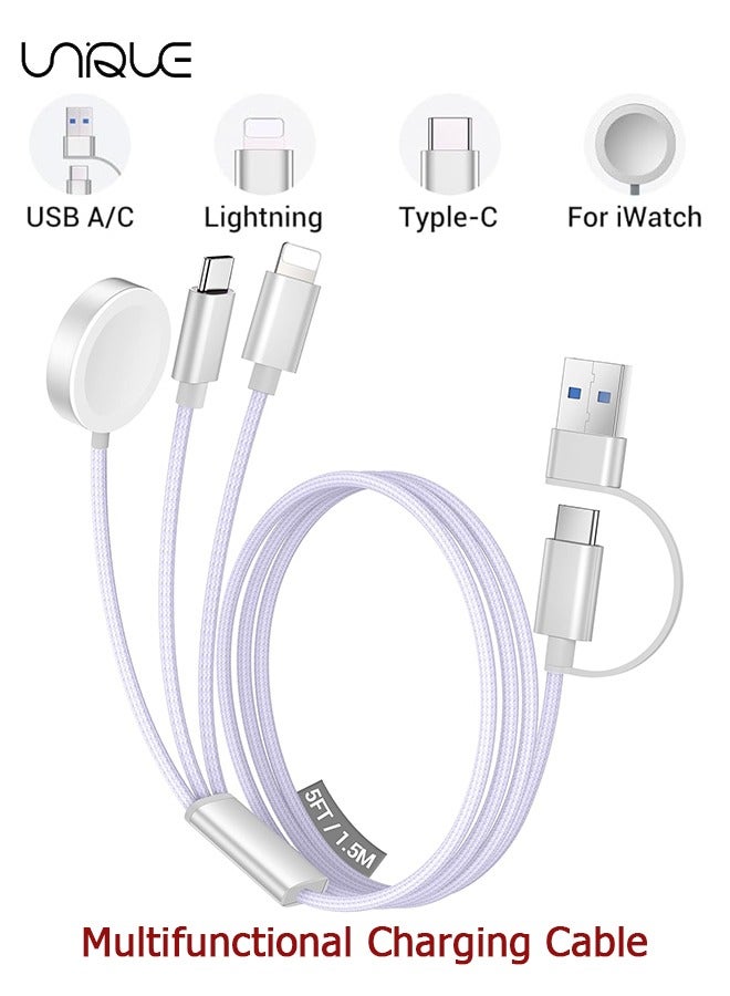 يونيك كابل شحن 1.5 متر - ترقية 3 في 2 USB C كابلات شحن مضفرة - كابلات شحن سريع للسفر مع منافذ USB C / Lightning - كابل شحن الساعة - كابل شحن متعدد الوظائف - لسلسلة iPhone 16 / Samsung / MacBook / Google / Android / كابل شاحن هاتف الكمبيوتر المحمول (أرجواني) - Image 1