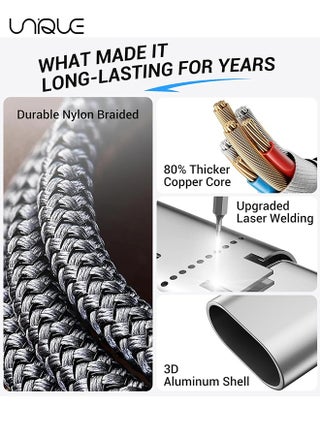 كابل شحن 1.5 متر - ترقية 3 في 2 USB C كابلات شحن مضفرة - كابلات شحن سريع للسفر مع منافذ USB C / Lightning - كابل شحن الساعة - كابل شحن متعدد الوظائف - لسلسلة iPhone 16 / Samsung / MacBook / Google / Android / كابل شاحن هاتف الكمبيوتر المحمول (أرجواني) - view 5