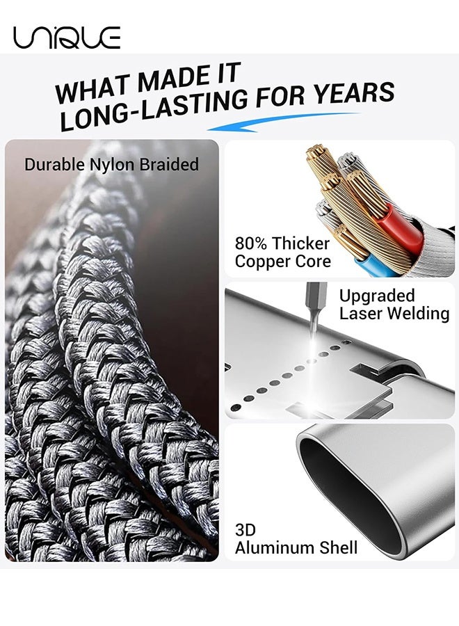 يونيك كابل شحن 1.5 متر - ترقية 3 في 2 USB C كابلات شحن مضفرة - كابلات شحن سريع للسفر مع منافذ USB C / Lightning - كابل شحن الساعة - كابل شحن متعدد الوظائف - لسلسلة iPhone 16 / Samsung / MacBook / Google / Android / كابل شاحن هاتف الكمبيوتر المحمول (أرجواني) - Image 5