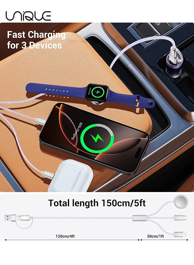 يونيك كابل شحن 1.5 متر - ترقية 3 في 2 USB C كابلات شحن مضفرة - كابلات شحن سريع للسفر مع منافذ USB C / Lightning - كابل شحن الساعة - كابل شحن متعدد الوظائف - لسلسلة iPhone 16 / Samsung / MacBook / Google / Android / كابل شاحن هاتف الكمبيوتر المحمول (أرجواني) - Image 3