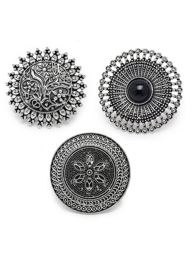 YouBella - YouBella Jewellery Afghani Tribal Oxidised Silver Plated Combo of 3 Rings for Women and Girls (YBRG_20136) - Image 1