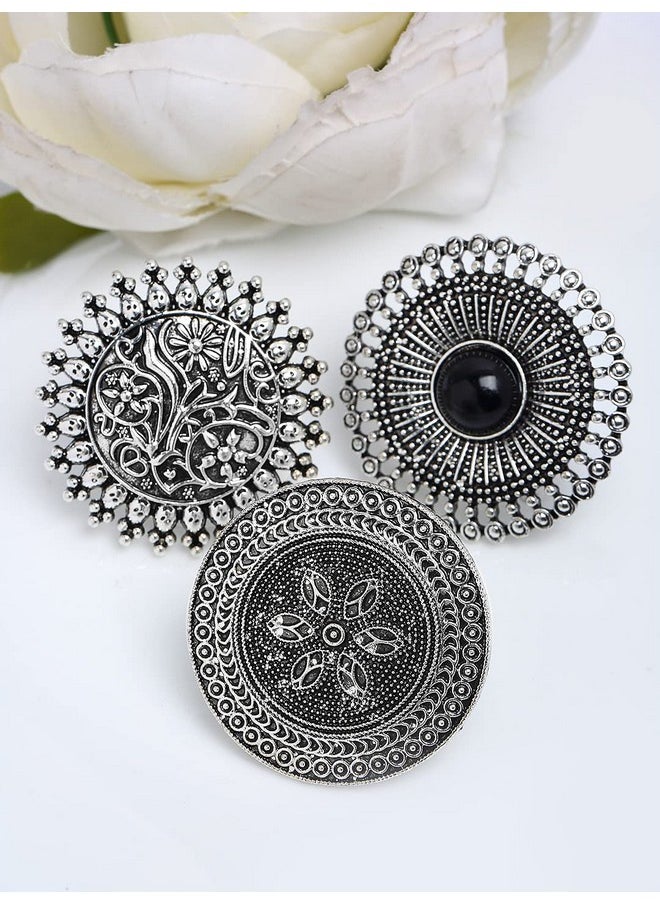 YouBella - YouBella Jewellery Afghani Tribal Oxidised Silver Plated Combo of 3 Rings for Women and Girls (YBRG_20136) - Image 1