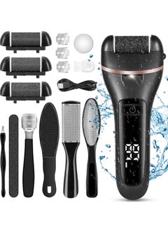 Yakiter Electric Feet Callus Remover, Professional 12 in 1 Foot File Pedicure Kit Tools, Rechargeable Dry Dead Skin Foot Scraper with 3 Roller Heads & 2-Speed Power for Feet Hands Heels Spa (Black)  - Image 1