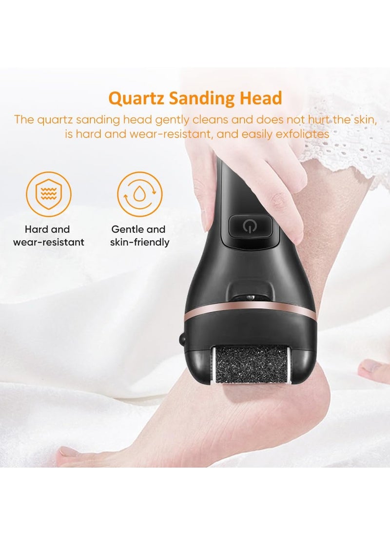 Yakiter Electric Feet Callus Remover, Professional 12 in 1 Foot File Pedicure Kit Tools, Rechargeable Dry Dead Skin Foot Scraper with 3 Roller Heads & 2-Speed Power for Feet Hands Heels Spa (Black)  - Image 2