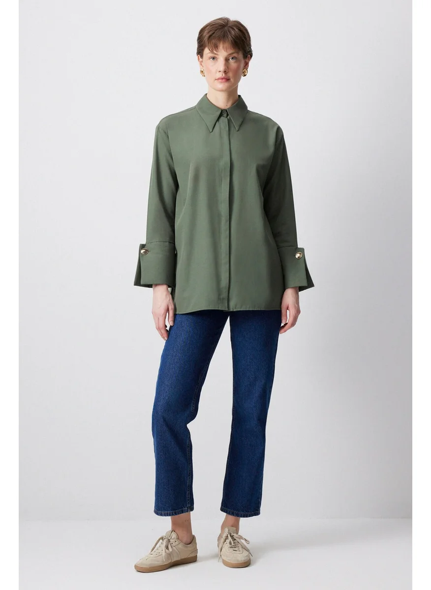 تاتشي Wide Cuff Poplin Shirt