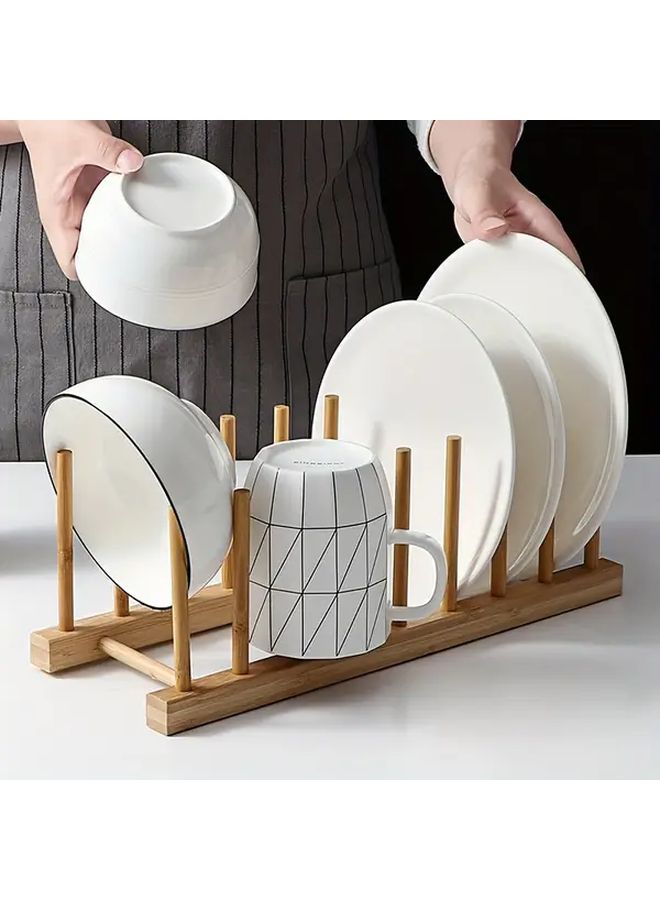 Wooden Kitchen Organizer Rack Five Grids Eight Grids Drying Stand With Heat Resistant Mat - Image 1