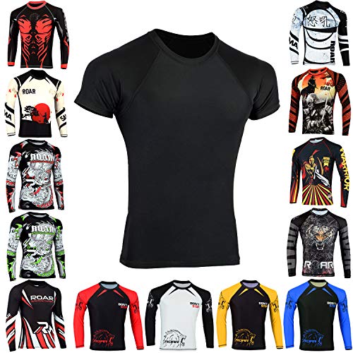 ROAR-INT Roar BJJ Rash Guards MMA Grappling Jiu Jitsu Training No Gi Fight Wear Mens Compression Shirts (Simple Black, Medium) - Image 1