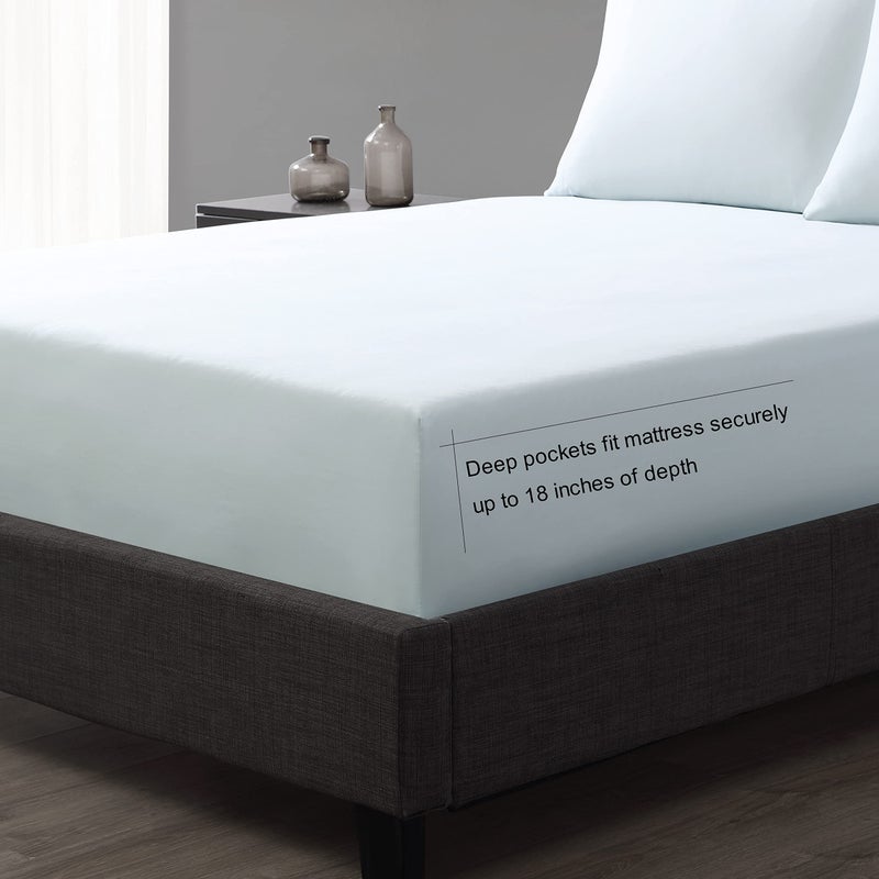 Vera Wang - King Size Sheet Set, Soft & Smooth Sateen Cotton Blend Bedding, Deep Pocket, 800 Thread Count, Bed Sheets with Fitted Sheet & Matching Pillowcases (Pale Blue) - Image 5