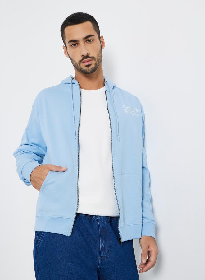 Styli Men Light Blue Printed Zip-Up Sweatshirt - Image 1