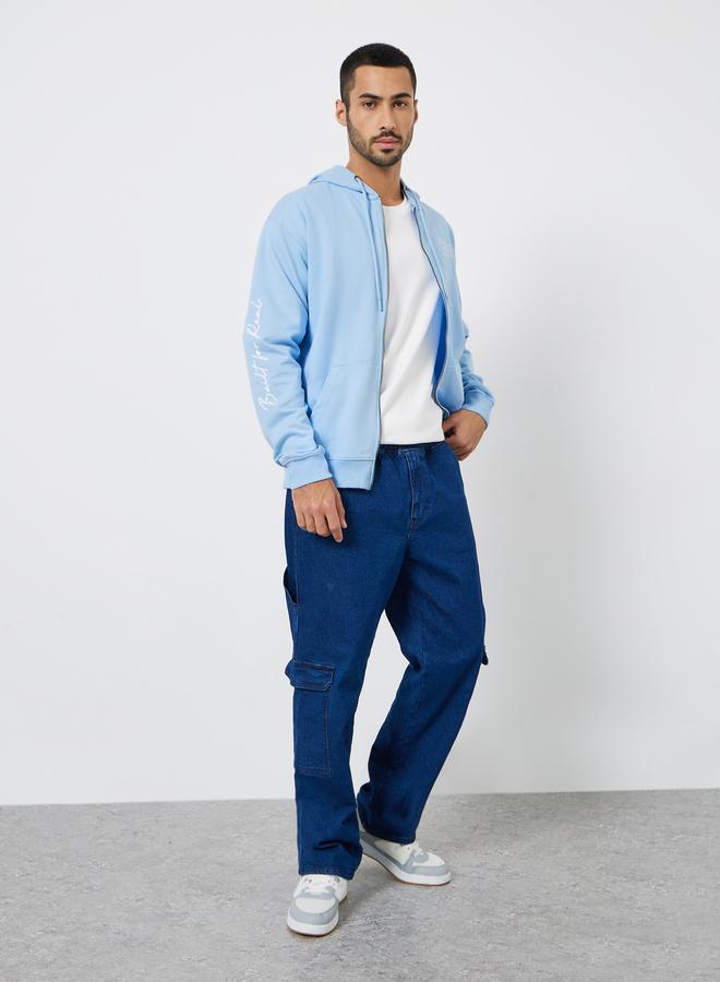 Styli Men Light Blue Printed Zip-Up Sweatshirt - Image 2