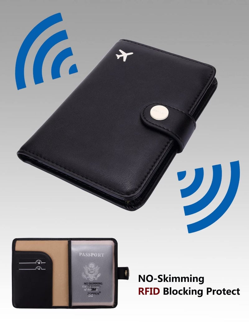 ZOPPEN Passport Holder Women Men, Passport Cover Travel Wallet Rfid Blocking Passport Wallet Cover Case Travel Essentials Document Organizer, Black - Image 5