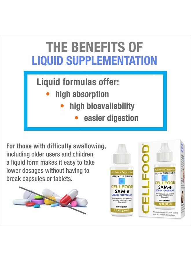 Cellfood SAM-e Liquid Formula+, 1 fl oz - Joint Support & Liver Health - Liquid for Easier Absorption & Better Bioavailability - Gluten Free, Non-GMO - 30-Day Supply  - Image 4