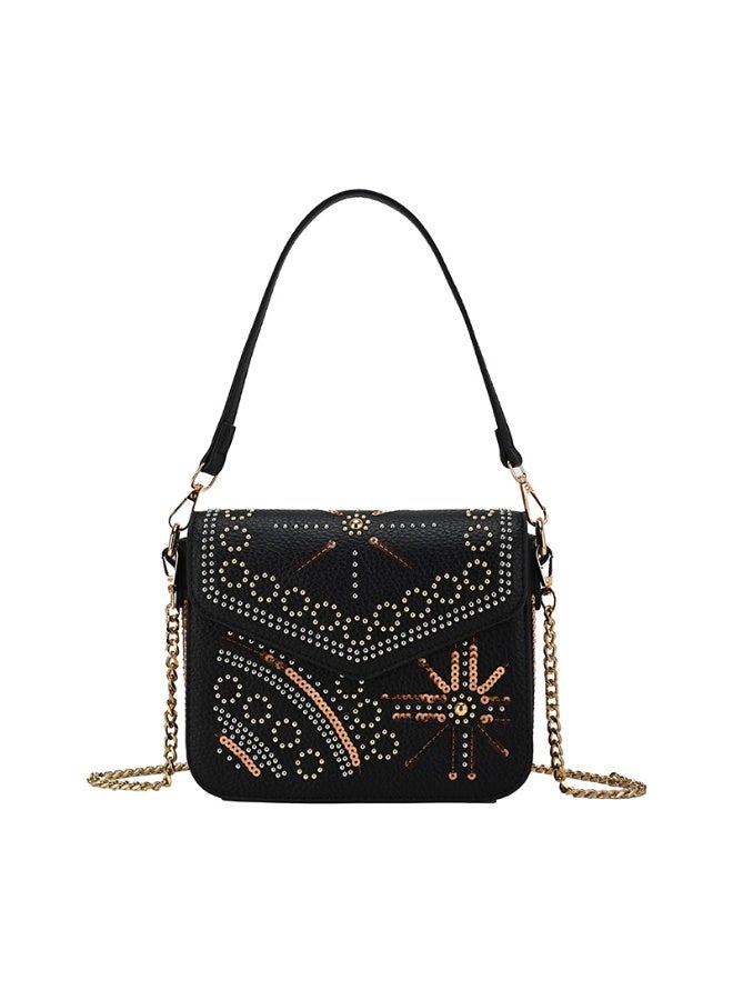 Black Bohemian Studded Crossbody Bag with Detachable Chain  Strap - Image 1