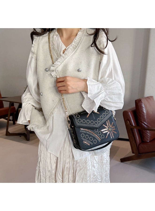 Black Bohemian Studded Crossbody Bag with Detachable Chain  Strap - Image 3