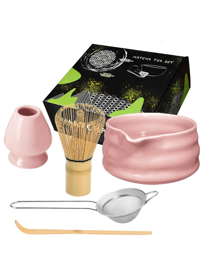 ليكتو كافت طقم خفاقة ماتشا باللون الوردي للنساء، طقم ماتشا يتضمن خفاقة ماتشا ووعاء ماتشا مع فوهة، منخل ماتشا، حامل خفاقة ماتشا ومغرفة ماتشا، خفاقة خيزران لشاي الماتشا - Image 1