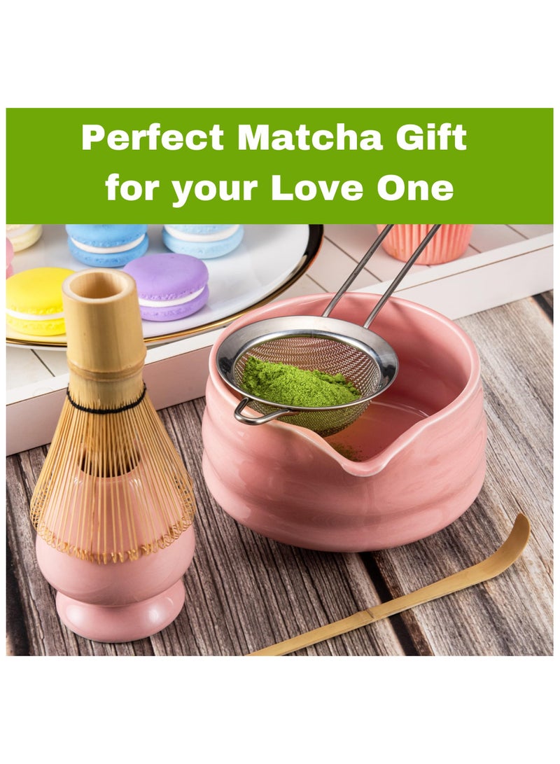 ليكتو كافت طقم خفاقة ماتشا باللون الوردي للنساء، طقم ماتشا يتضمن خفاقة ماتشا ووعاء ماتشا مع فوهة، منخل ماتشا، حامل خفاقة ماتشا ومغرفة ماتشا، خفاقة خيزران لشاي الماتشا - Image 4