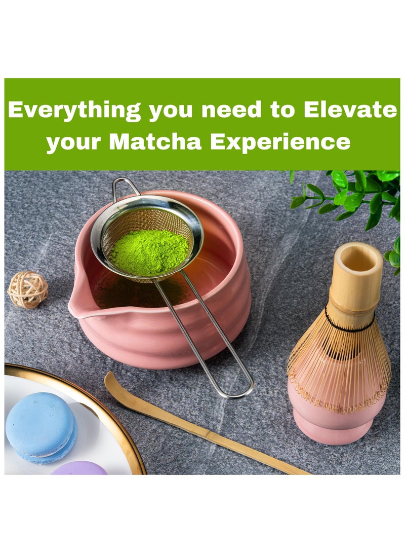 ليكتو كافت طقم خفاقة ماتشا باللون الوردي للنساء، طقم ماتشا يتضمن خفاقة ماتشا ووعاء ماتشا مع فوهة، منخل ماتشا، حامل خفاقة ماتشا ومغرفة ماتشا، خفاقة خيزران لشاي الماتشا - Image 3