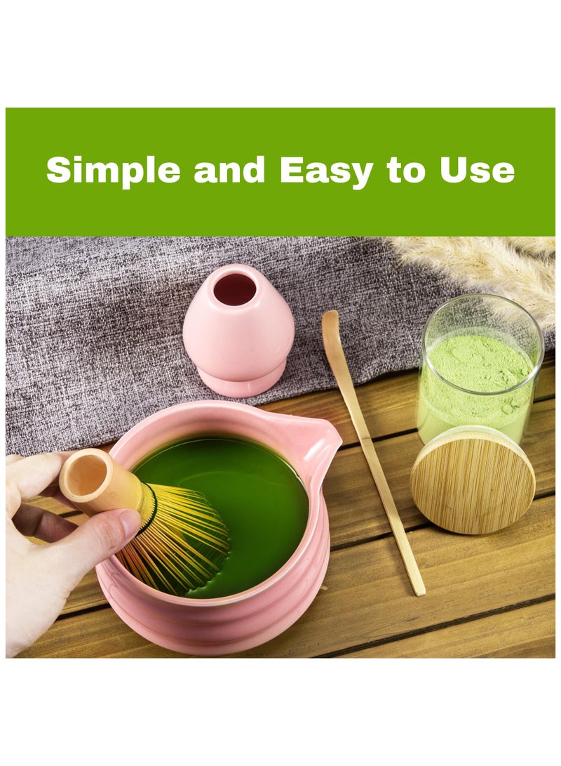 ليكتو كافت طقم خفاقة ماتشا باللون الوردي للنساء، طقم ماتشا يتضمن خفاقة ماتشا ووعاء ماتشا مع فوهة، منخل ماتشا، حامل خفاقة ماتشا ومغرفة ماتشا، خفاقة خيزران لشاي الماتشا - Image 5