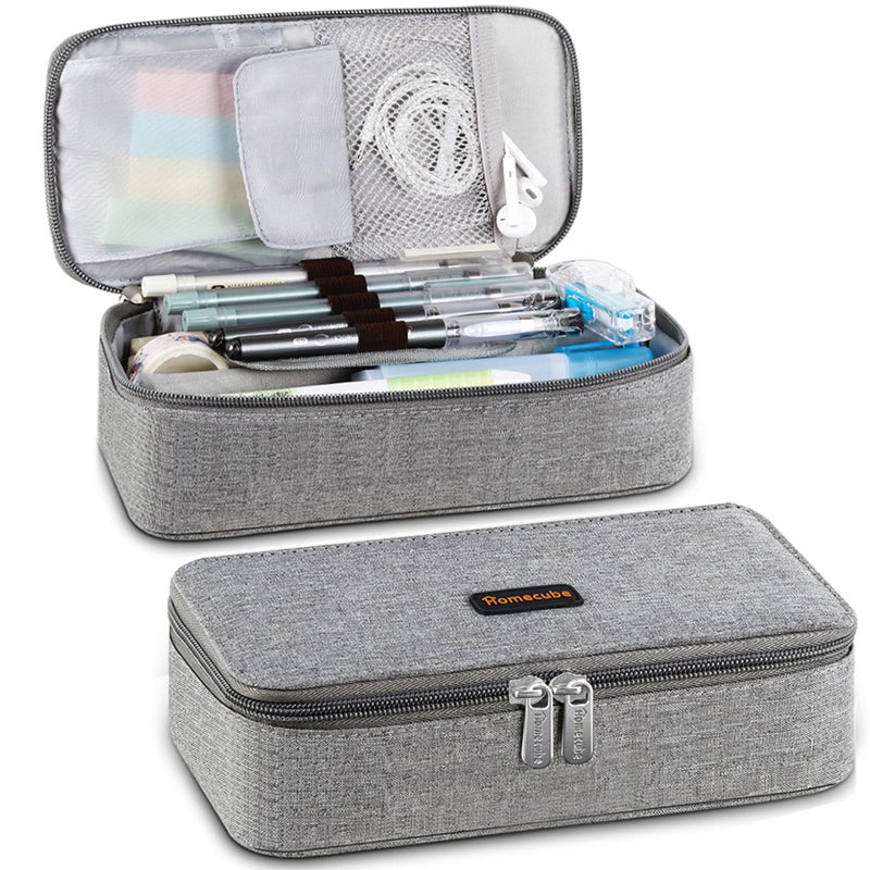 Homecube Pencil Case Capacious Pen Pencil Holder Box Makeup Pens Pouch Oxford Cloth Bag Large Storage Stationery Organizer with Zipper for School Office Gray