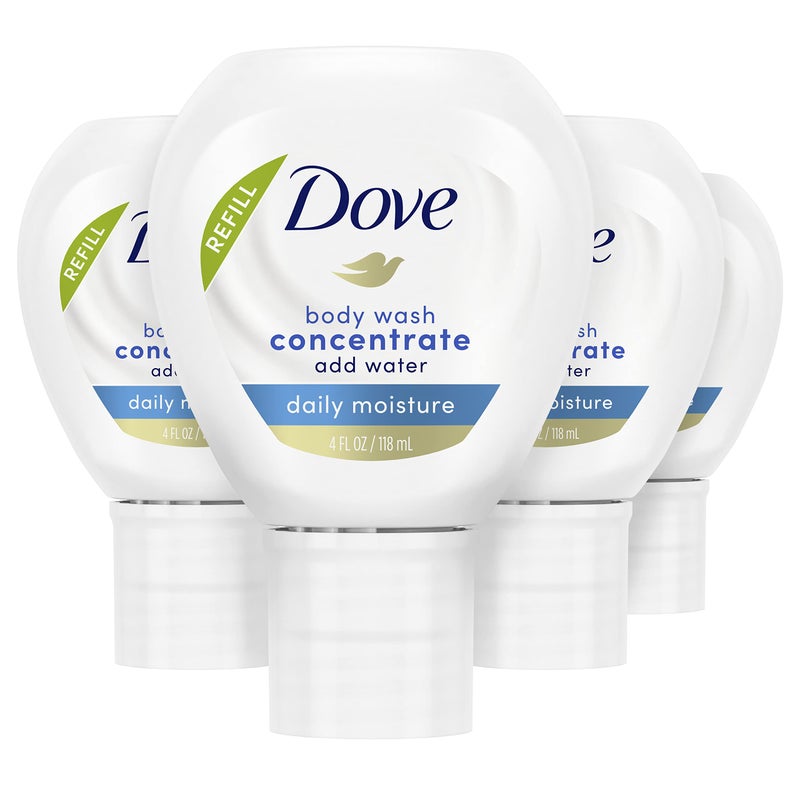 Dove Concentrate Refill 4 Count for Instantly Soft Skin and Lasting Nourishment Daily Moisture Refill for use Reusable Bottle 4 fl oz (makes 16 fl oz of Body Wash) - Image 1