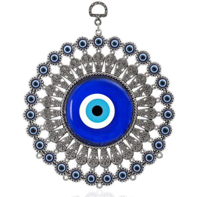 XLarge Evil Eye Wall Decor 67 Metal Glass Turkish Greek Nazar Amulet Good Luck Protection Charm Handmade Hanging Ornament for HomeOffice Door Ojo Turco