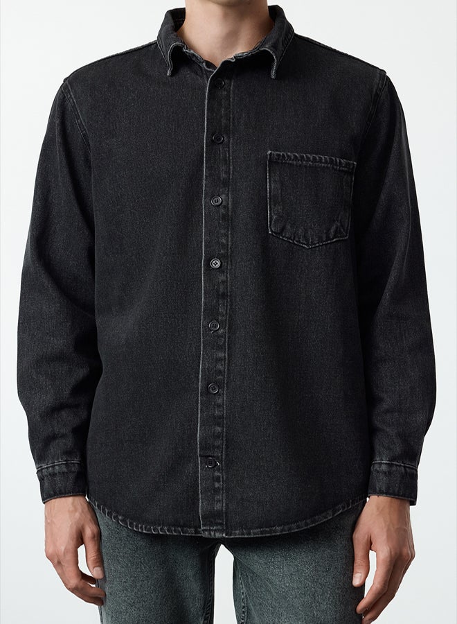 trendyol Anthracite 100% Cotton Regular Fit Denim Jeans Shirt Jacket - Image 3