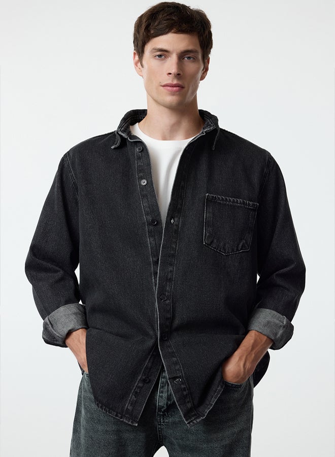 trendyol Anthracite 100% Cotton Regular Fit Denim Jeans Shirt Jacket - Image 1