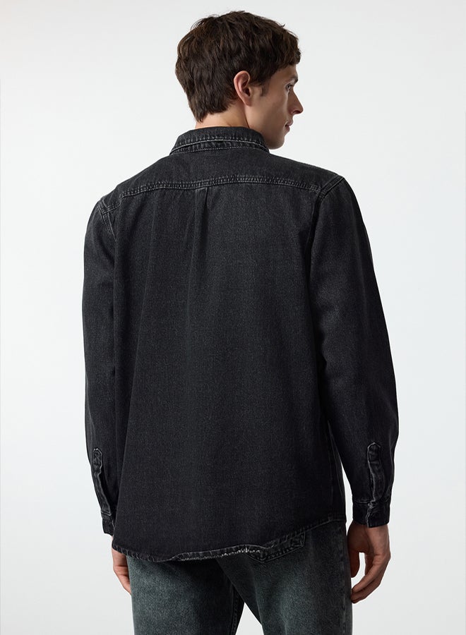 trendyol Anthracite 100% Cotton Regular Fit Denim Jeans Shirt Jacket - Image 4
