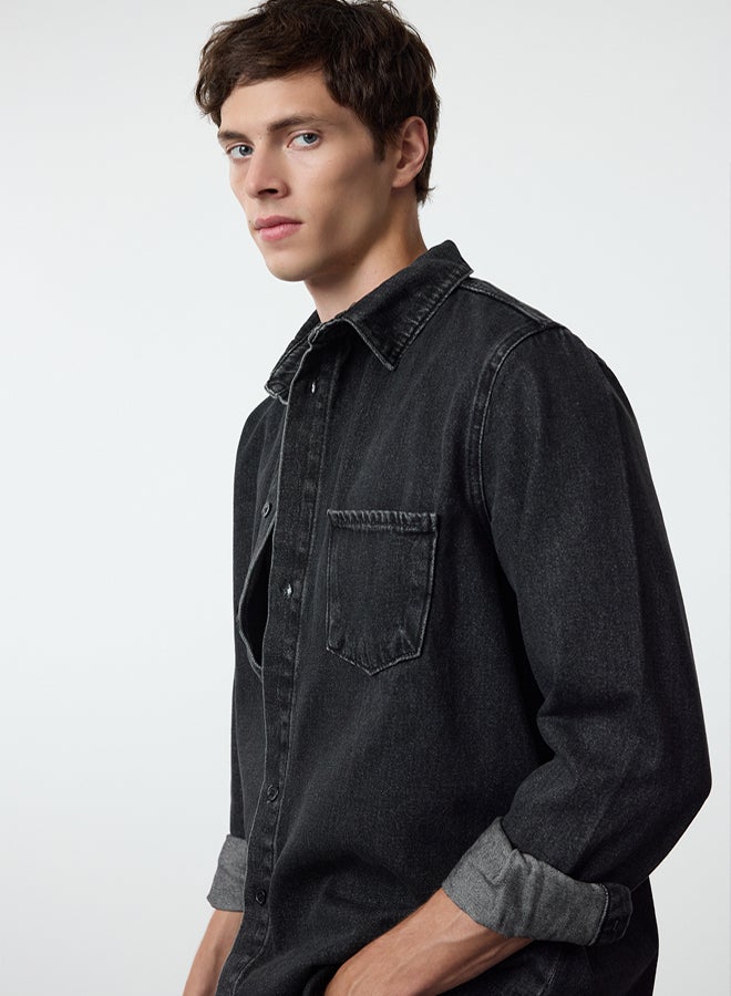 trendyol Anthracite 100% Cotton Regular Fit Denim Jeans Shirt Jacket - Image 2