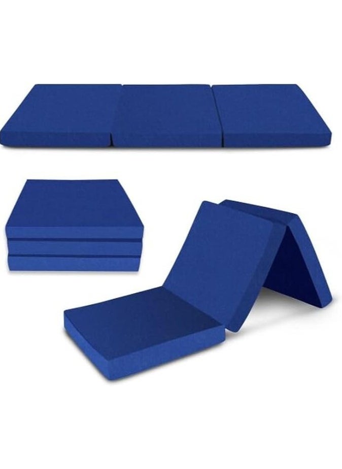 SaharaEG Folding Floor Mattress Water Proof – Portable Guest Bed for Home, Travel & Camping | 3-Panel Design, 180x60x5 cm – Space-Saving, Comfortable & Easy to Store (Blue) 