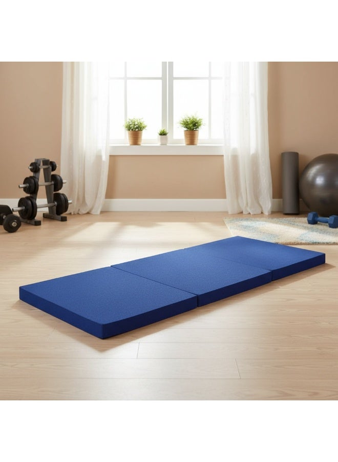 صحاره مرتبة أرضية قابلة للطي مقاومة للماء، سرير ضيوف محمول بسمك ٥ سم للمنزل والسفر والتخييم و الجيم بتصميم 3 ألواح مقاس 1.80 م × 60 سم × 5 سم موفرة للمساحة ومريحة وسهلة التخزين (لون أزرق) - Image 1