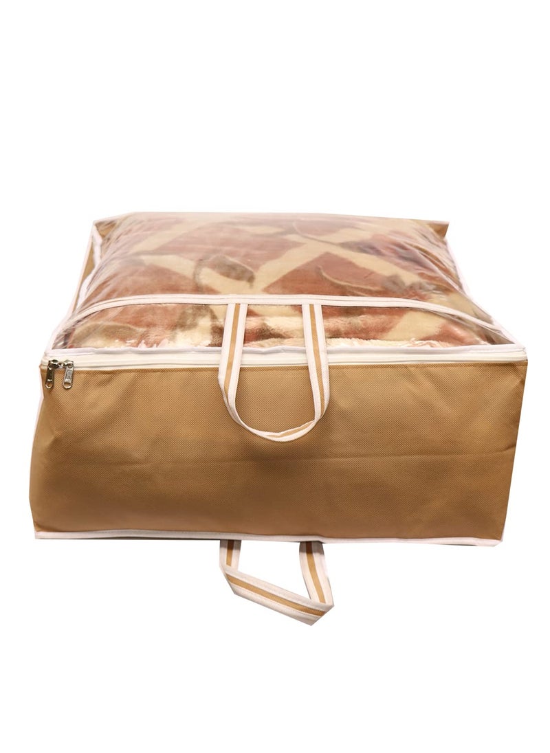 AI ANKIT INTERNATIONAL ANKIT INTERNATIONAL Garments Protect Clothes OrganizerStorage Bags for Blanket Quilts Rajai Storage Combo Pack of 01 with Dust Protection Front Clear window Zip Closure for MultiPurpose Clothing Storage BEIGE51 x 51 x 22 cms  - Image 1