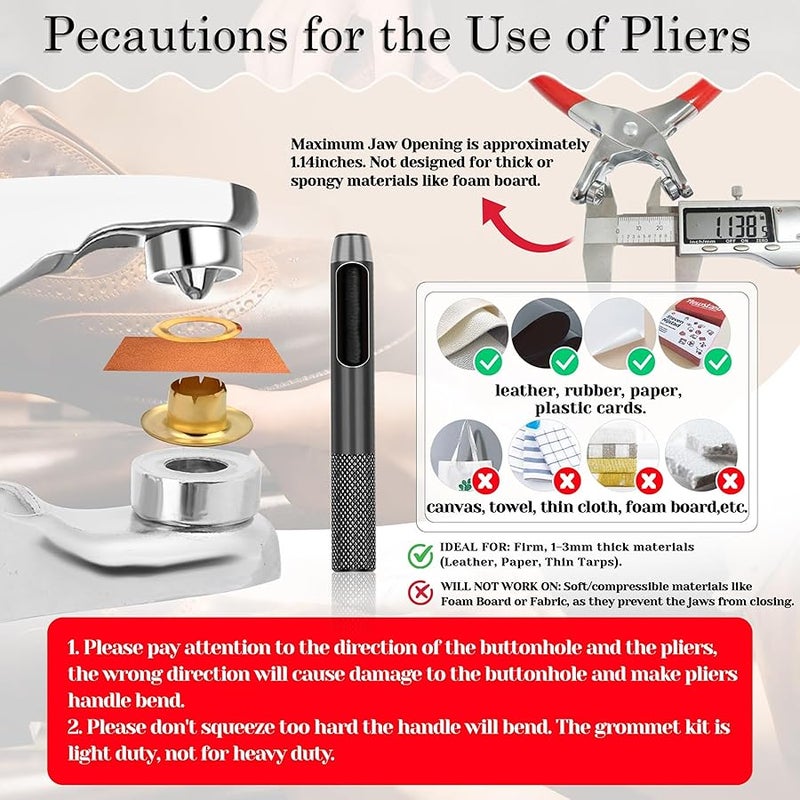PAXCOO 803Pcs Grommet Eyelet Pliers Kit, 1/4 Inch 6mm(Inside Diameter) Grommet Tool Kit with 800 Metal Eyelets with Washers in Gold and Silver, Eyelet Grommet Hand Press kit for Leather/Belt/Shoes/Crafts - Image 4