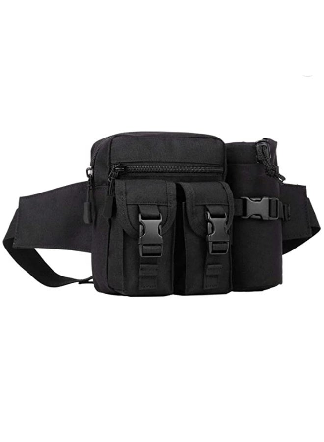 قطعة واحدة حقيبة خصر رياضية مضادة للماء بحامل جيب زجاجة ماء، حزام جري، جراب، حقيبة فاني للتنزه وركوب الدراجات والتخييم والتسلق والسفر 19.5 * 16 * 9 سم - Image 1