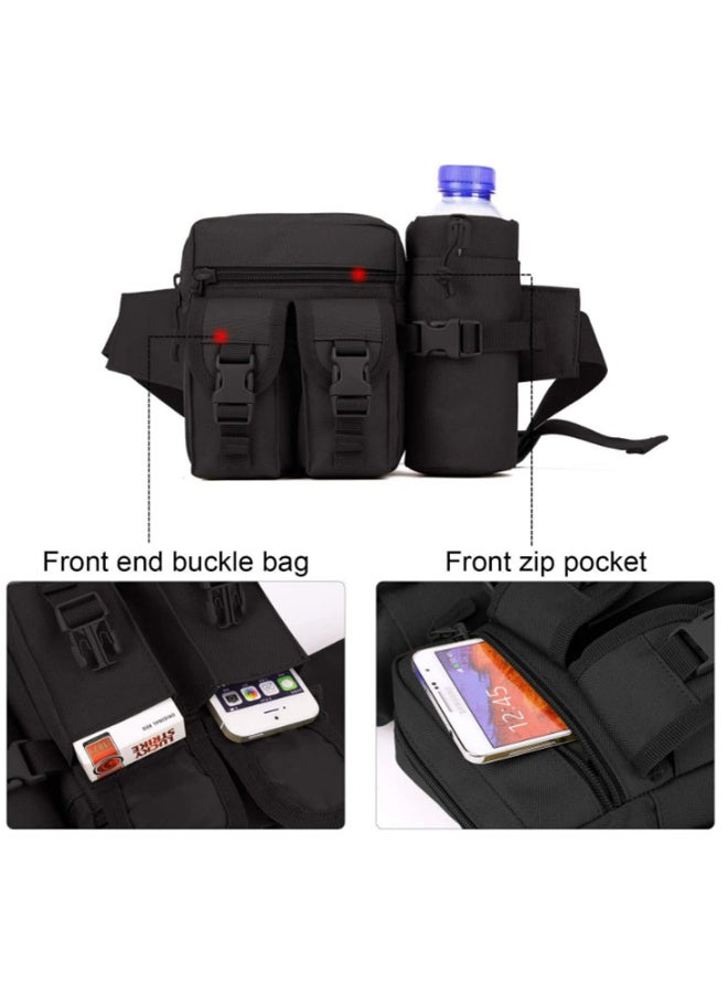 قطعة واحدة حقيبة خصر رياضية مضادة للماء بحامل جيب زجاجة ماء، حزام جري، جراب، حقيبة فاني للتنزه وركوب الدراجات والتخييم والتسلق والسفر 19.5 * 16 * 9 سم - Image 2