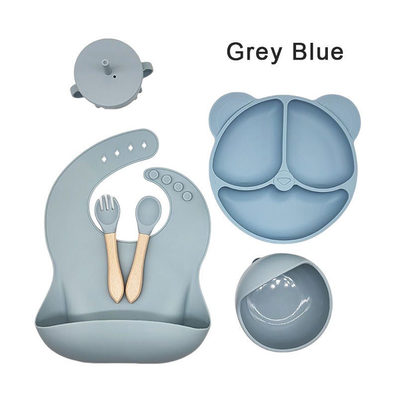 Silicone Dinner Plate Baby Bib Baby Children''s Bowl Tableware Fork Anti-fall Snack Cup suit in stock Eating - Image 3