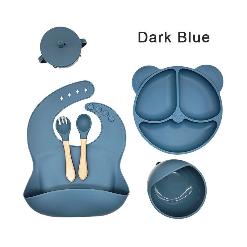 Silicone Dinner Plate Baby Bib Baby Children''s Bowl Tableware Fork Anti-fall Snack Cup suit in stock Eating - Image 5