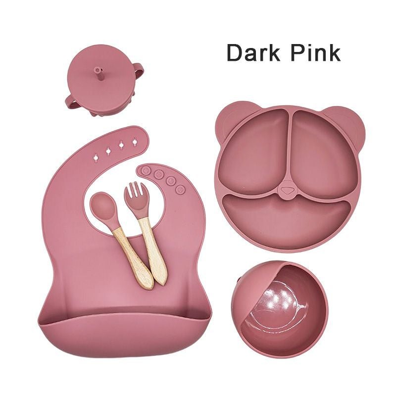 Silicone Dinner Plate Baby Bib Baby Children''s Bowl Tableware Fork Anti-fall Snack Cup suit in stock Eating - Image 2