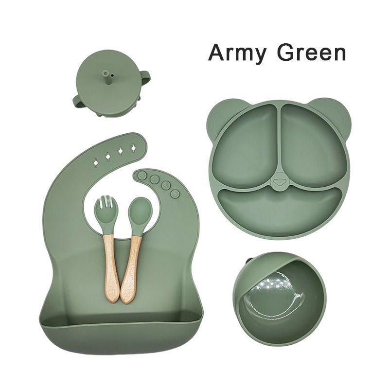 Silicone Dinner Plate Baby Bib Baby Children''s Bowl Tableware Fork Anti-fall Snack Cup suit in stock Eating - Image 4