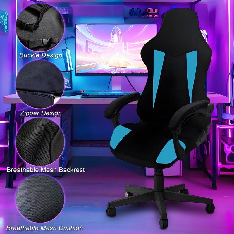 WYLEBER Gaming Chair Covers Only,Stretchable Soft Thick Breathable Mesh Scratch Resistant Gaming Chair Seat Cover with 2Pcs Armrest Slipcovers(Black-Blue,Style 1) - Image 3