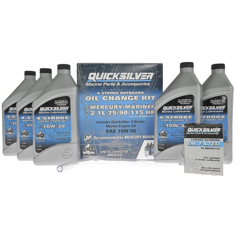 Quicksilver 10W30 Oil Change Kit for 4Stroke 75hp 90hp and 115hp Mercury 21L Outboards