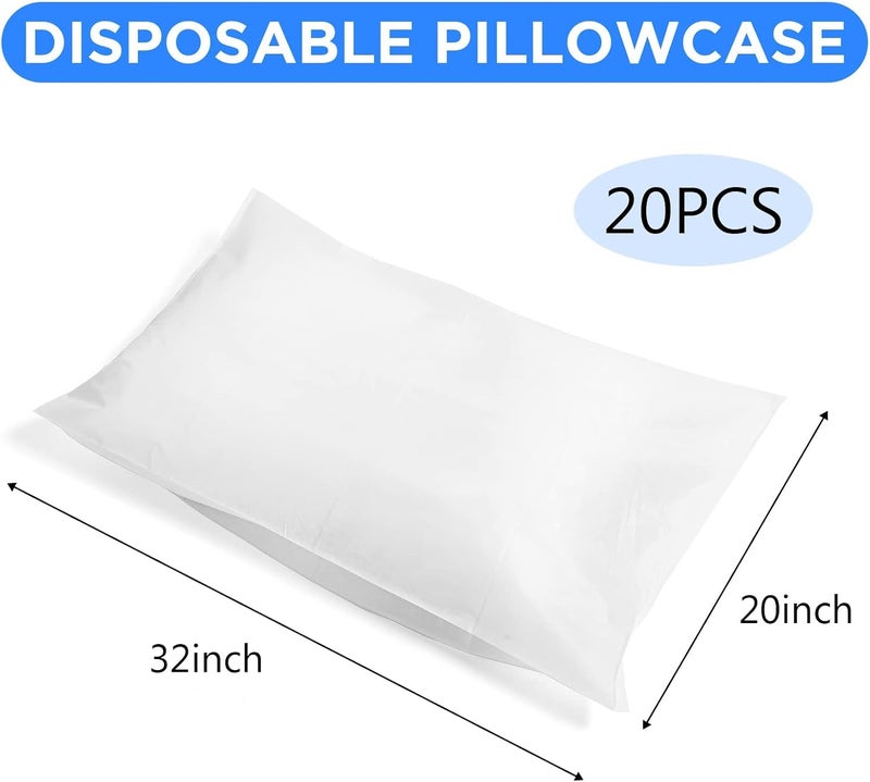 KASTWAVE 20 Pieces Disposable Pillow Cases, 32 x 20 Inches White Pillowfor Hotels Single Use Pillowcase, Disposable Home Bedding Supplies - Image 2